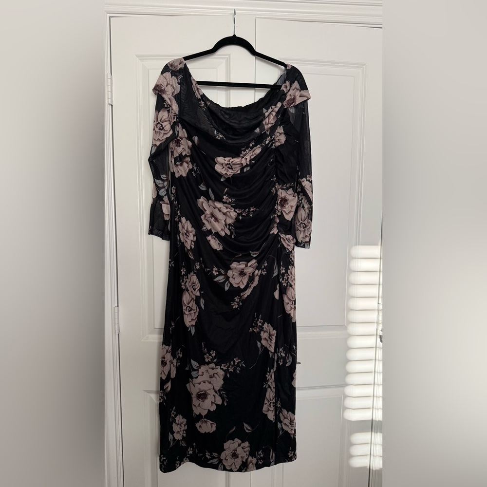 Black and Pink Floral Long Sleeve Dress